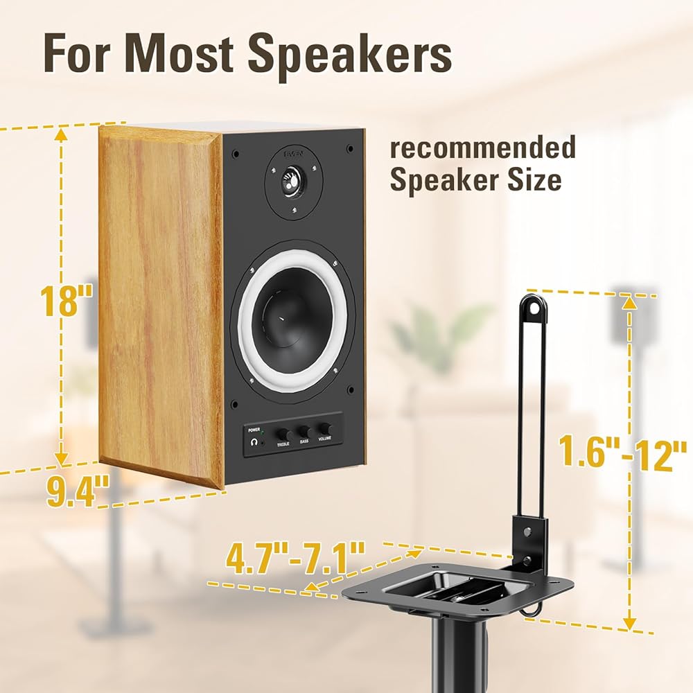 Mounting Dream Speaker Stands Height Adjustable Bookshelf Speaker Stands Pair for Universal Satellite Speakers, Set of 2 Bose Polk JBL Sony Yamaha - 11 lb Capacity