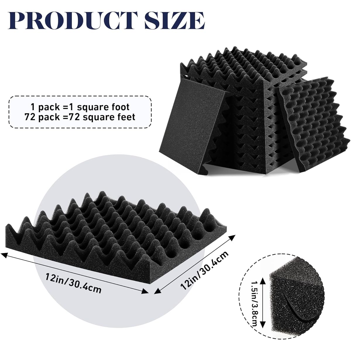 Pangda 1.5 x 12 x 12 Inch Egg Carton Soundproofing Pad Egg Carton Acoustic Foam Panel Flame Retardant Acoustic Panel Door Soundproofing Kit for Wall/Door Soundproofing (72 Pieces)