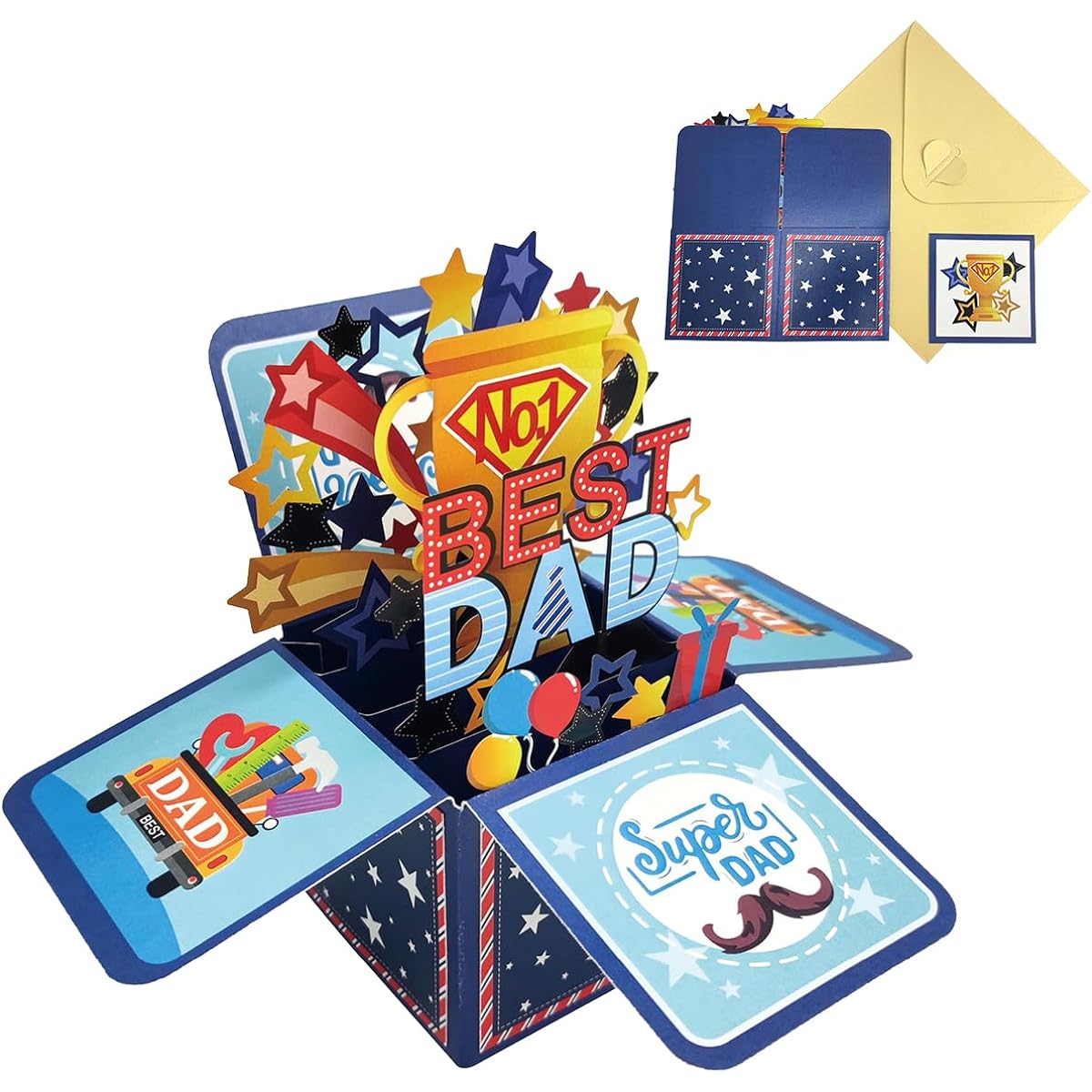 Pop Up Cards - Best Dad Ever 3D Greeting Pop Up Cards Father's Day Celebration Cards - Birthday Cards for Men - Top Dad Birthday Cards