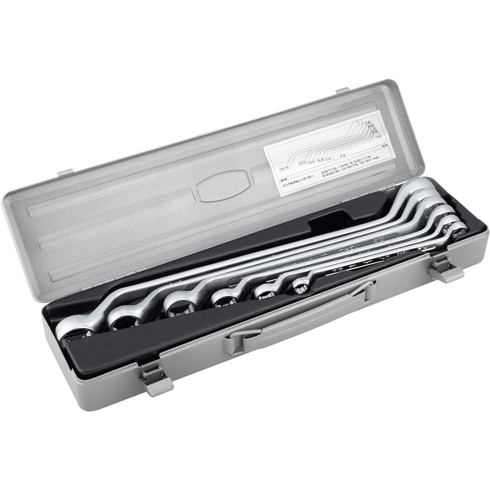 TONE Long box wrench set (45°) 2700M Silver Contents: 6 pieces Width across flats: 8~27mm