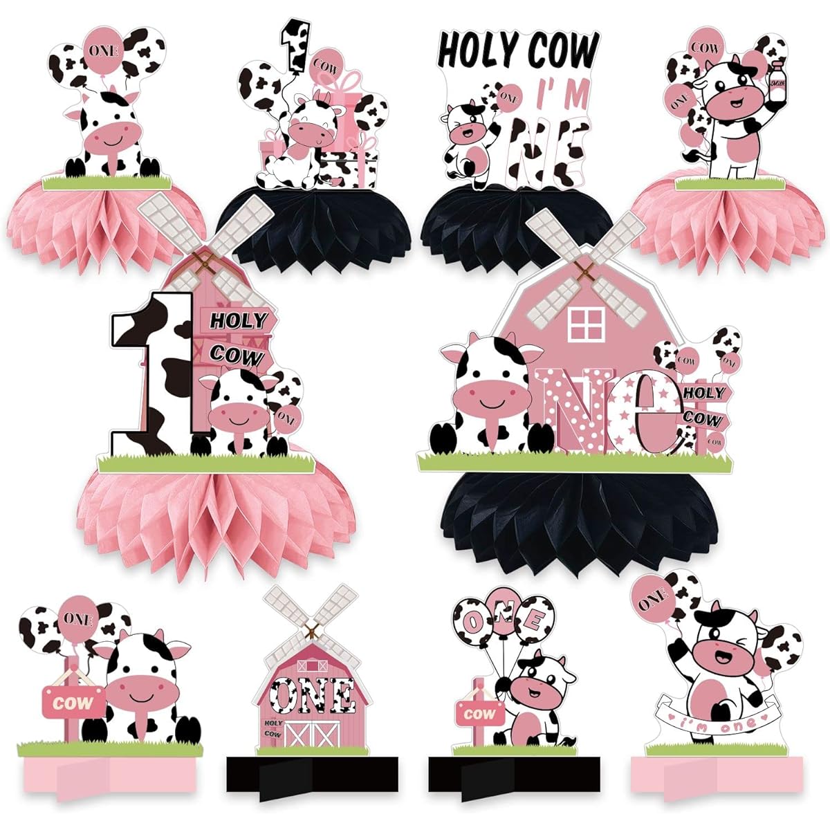 Holy Cow Im One Birthday Decorations Girls Cow First Birthday Honeycomb Centerpiece Party Decoration Baby Girl 1st Birthday Decorations Cow Themed Table Topper Sign Party Supplies
