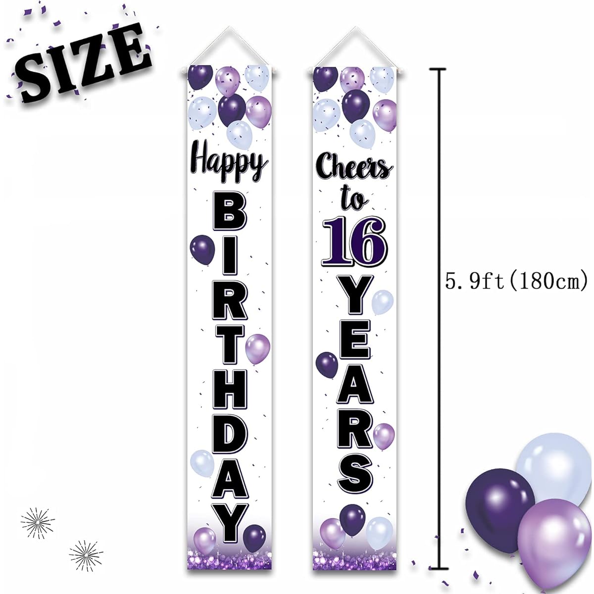 LASKYER Happy 16th Birthday Purple Door Banner - Cheers to 16th Birthday Entrance Porch Sign Backdrop 16th Birthday Party Decorations