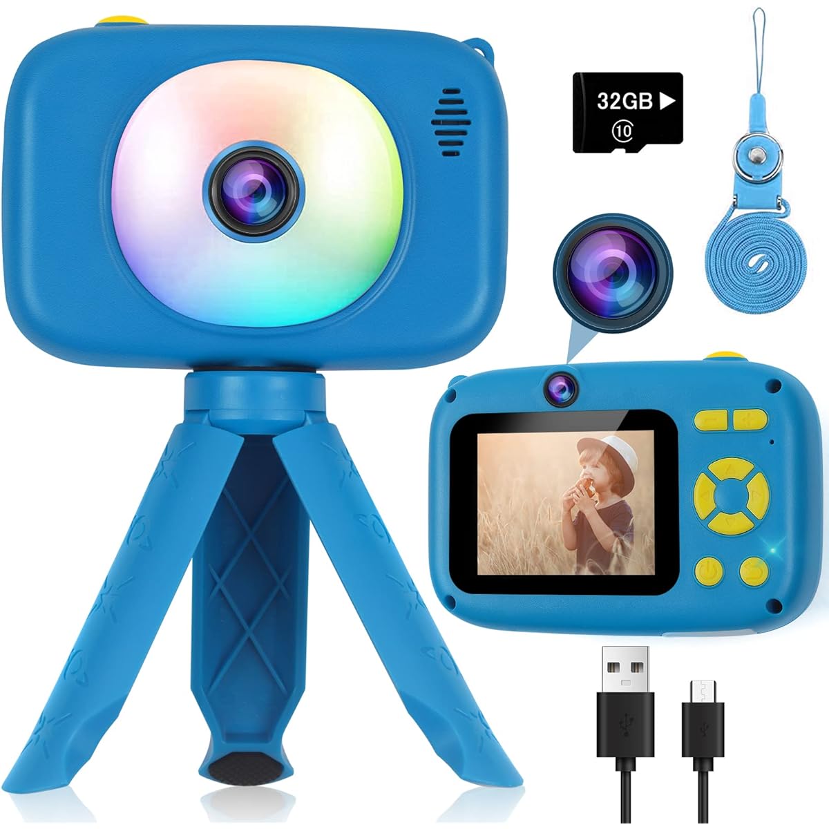 Elimiic Kids Camera Toys for Boys Ages 4-8, Selfie Camera for Boys Ages 3-6, Kids Time Lapse Camera with 32G Memory Card, Navy