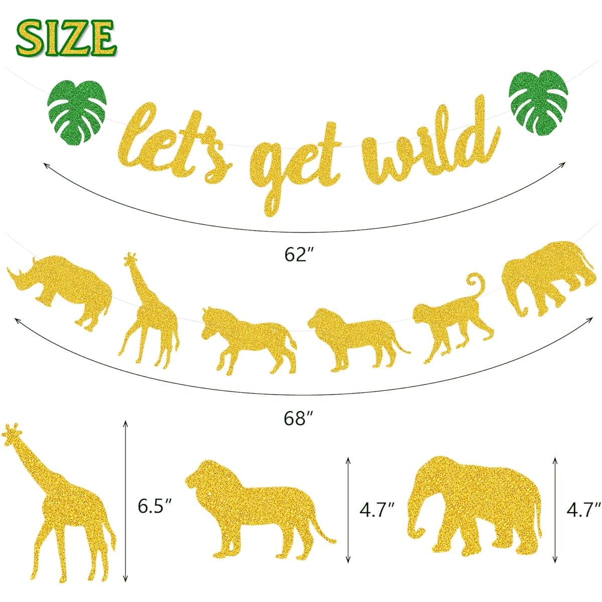 Let's Get Wild Banner Animals Jungle Safari Animal Theme Birthday Garland Zoo Theme Baby Shower Wild One Party Welcome Sign Forest 1st Birthday Party Decorations Gold Glitter