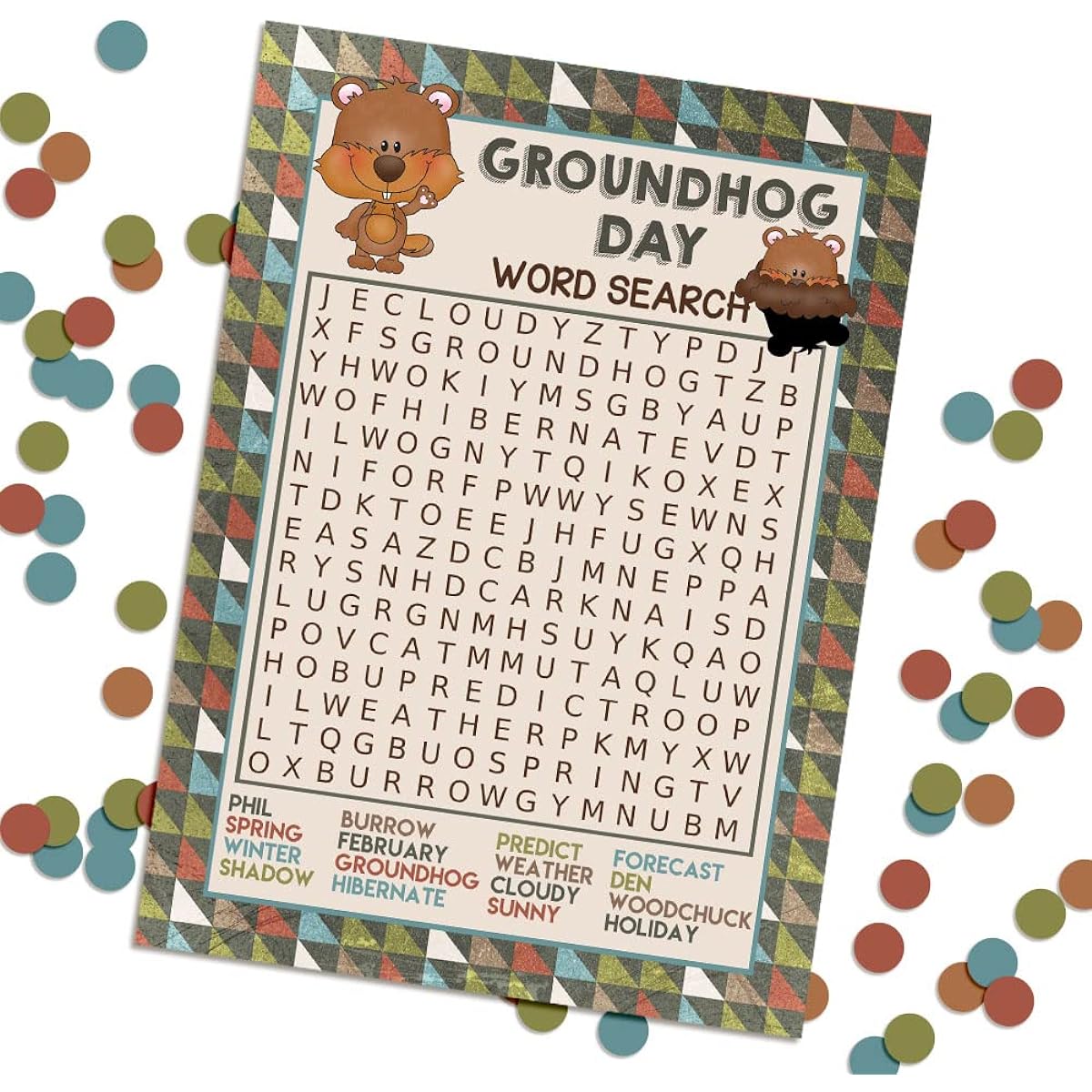 Amanda Creation Groundhog Day Themed Word Search & Word Scramble Fill-in Game Cards 5" x 7" 10 Game Cards Included