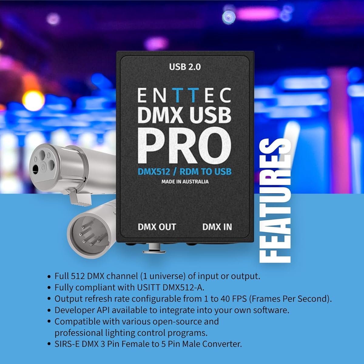 Enttec DMX USB Pro 70304 Lighting Controller Interface & SIRS-E 70029 5P Male to 3P Female Adapter (Bundle)