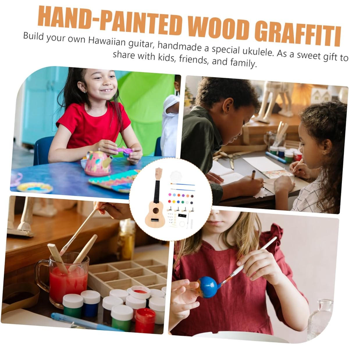 Vaguelly 4 Set DIY Guitar Paint Ukulele Kit DIY Ukulele DIY Ukulele Kit Your Kit Ukulele Kids Suit