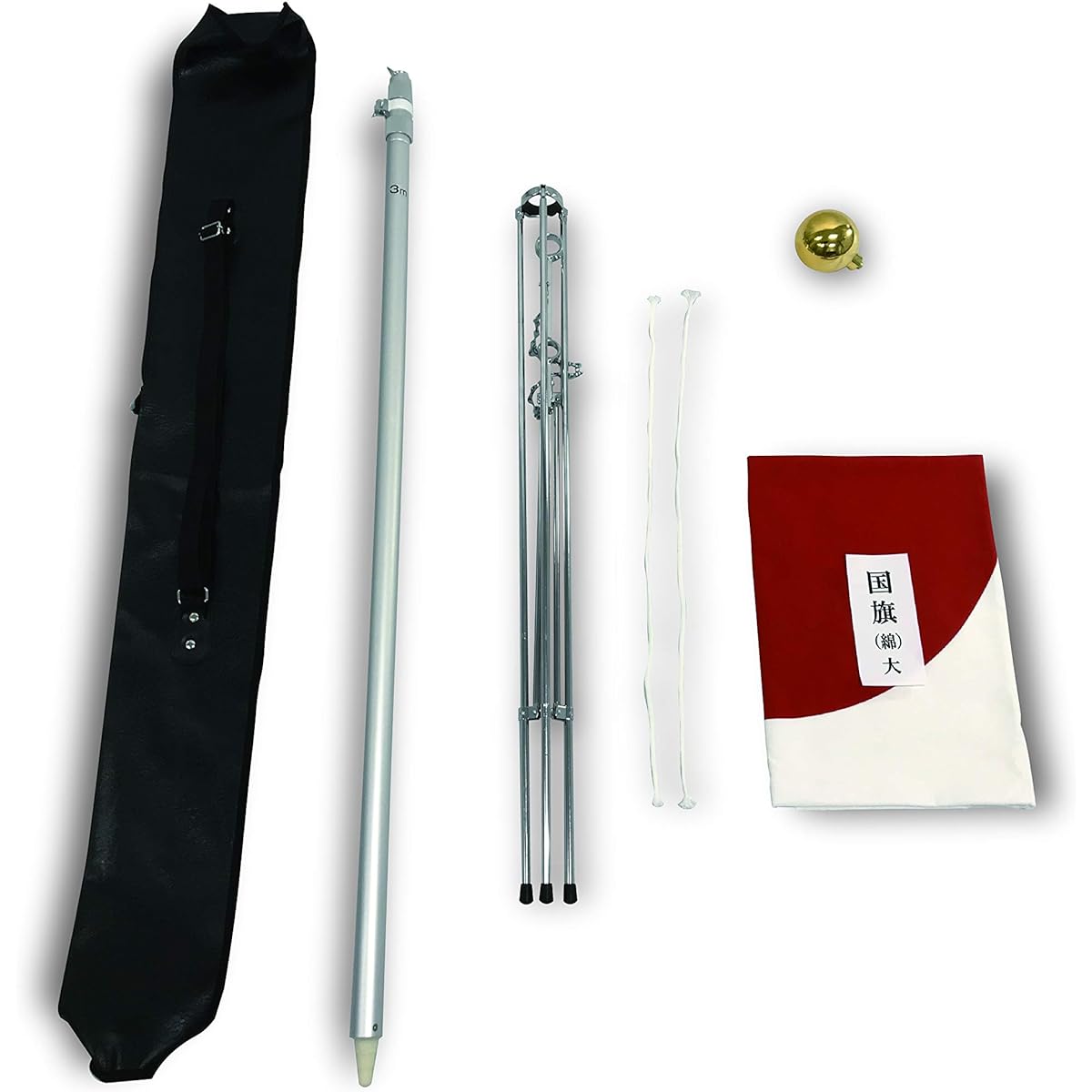 Japanese flag set 100cm x 150cm Tenjiku (cotton) flagpole (aluminum pole 3m) flag ball trunk flag stand (tripod) Made in Japan