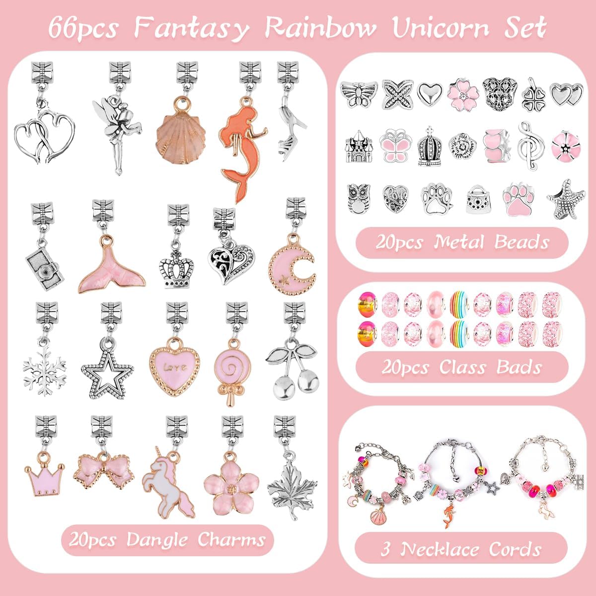 OceanWings DIY Charm Bracelet Making Kit for Girls Jewelry Making Kit for Ages 8-12 with Bracelet Making Beads (Pink Series)