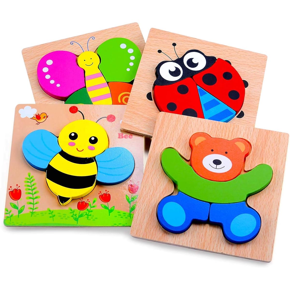Magifire Wooden Puzzles for Toddlers - Set of 4 - Early Development STEM Toys for Toddlers Ages 1-3 - Ladybug, Bear, Bee, Butterfly