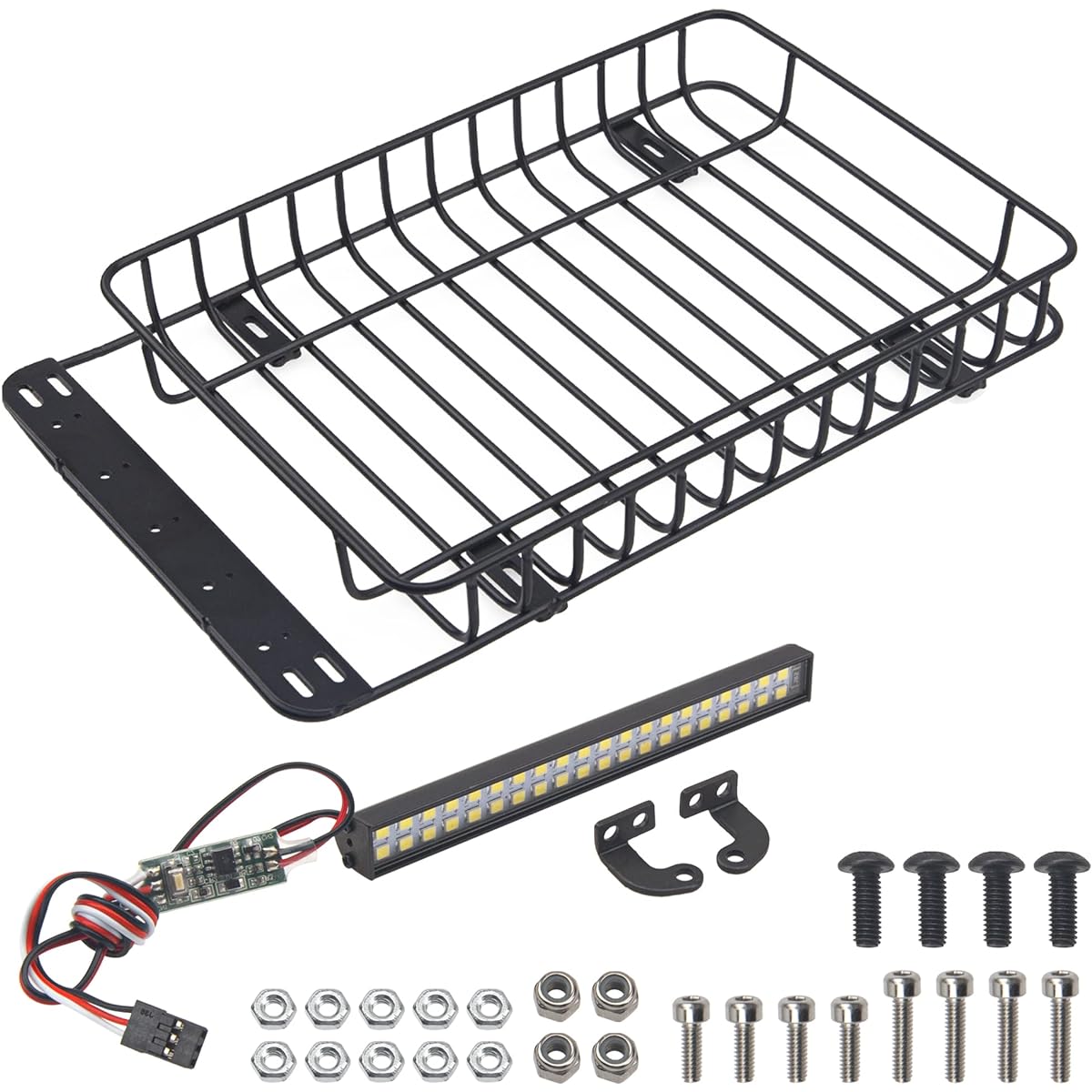 ShareGoo RC 1/10 Metal Roof Rack Luggage with 40LED Roof Light Bar Compatible with Traxxas TRX4 Axial SCX10 90046 Tamiya CC01 D90 Wrangler 1/10 RC Crawler Car