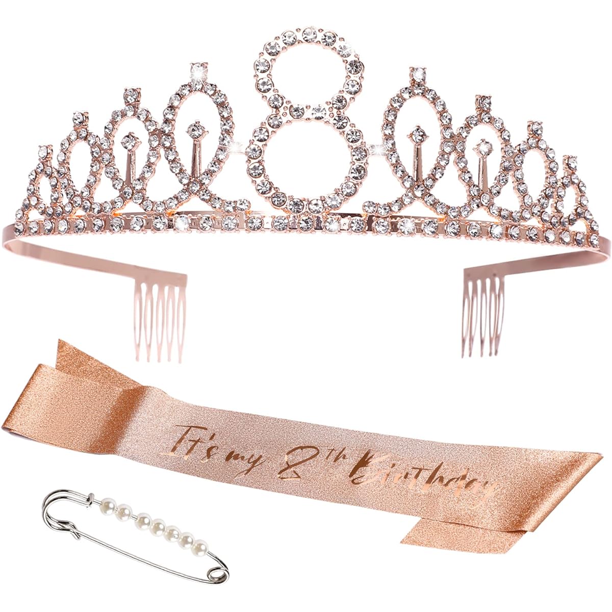 Birthday Girl Sash Crown 8th Birthday Party Birthday Sash and Tiara for Girls Rhinestone Tiara Happy 8th Birthday Party Supplies