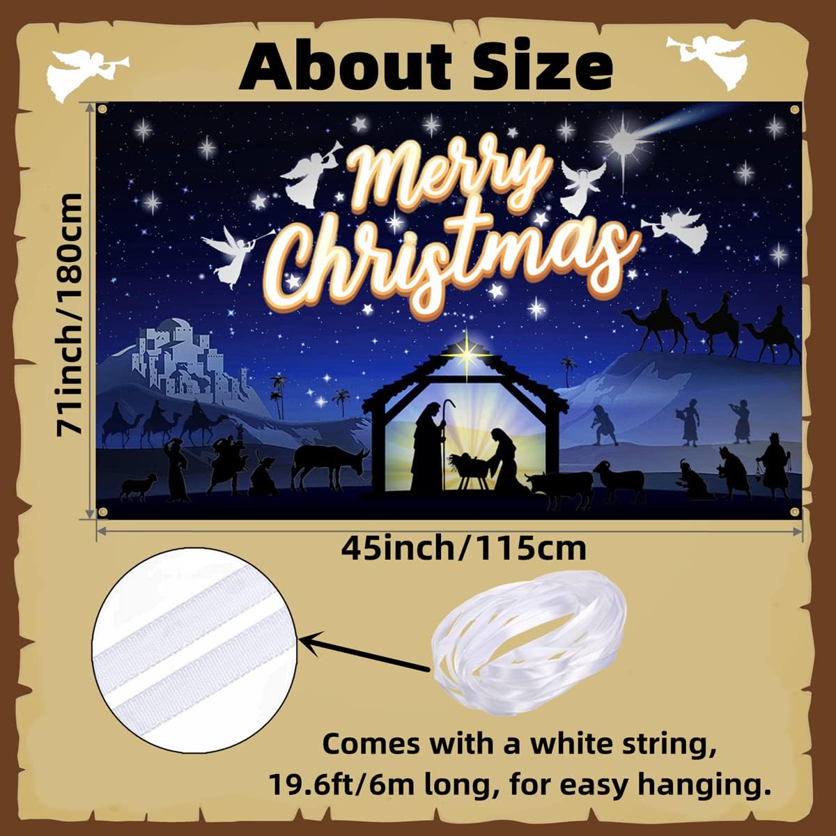 Nativity Banner Merry Christmas Backdrop Large - 71x47inch Nativity Barn Nativity Manger Scene Banner Decoration Blue Holy Nativity Religious Sign Banner for Christmas Party Decoration