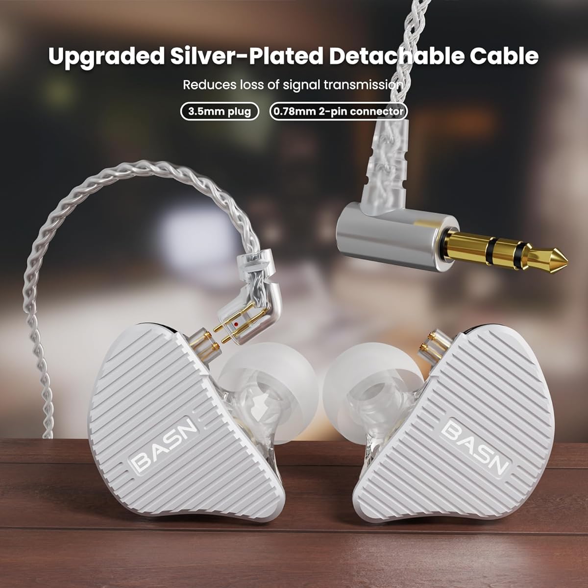 BASN Mix-PD In-Ear Monitors with 1 Planar Driver + 1 Dynamic Driver Dual Driver Hi-fi IEM Earphones CNC Machined Metal Cover Wired 0.78mm 2 Pin Detachable Cable for Musicians Silver