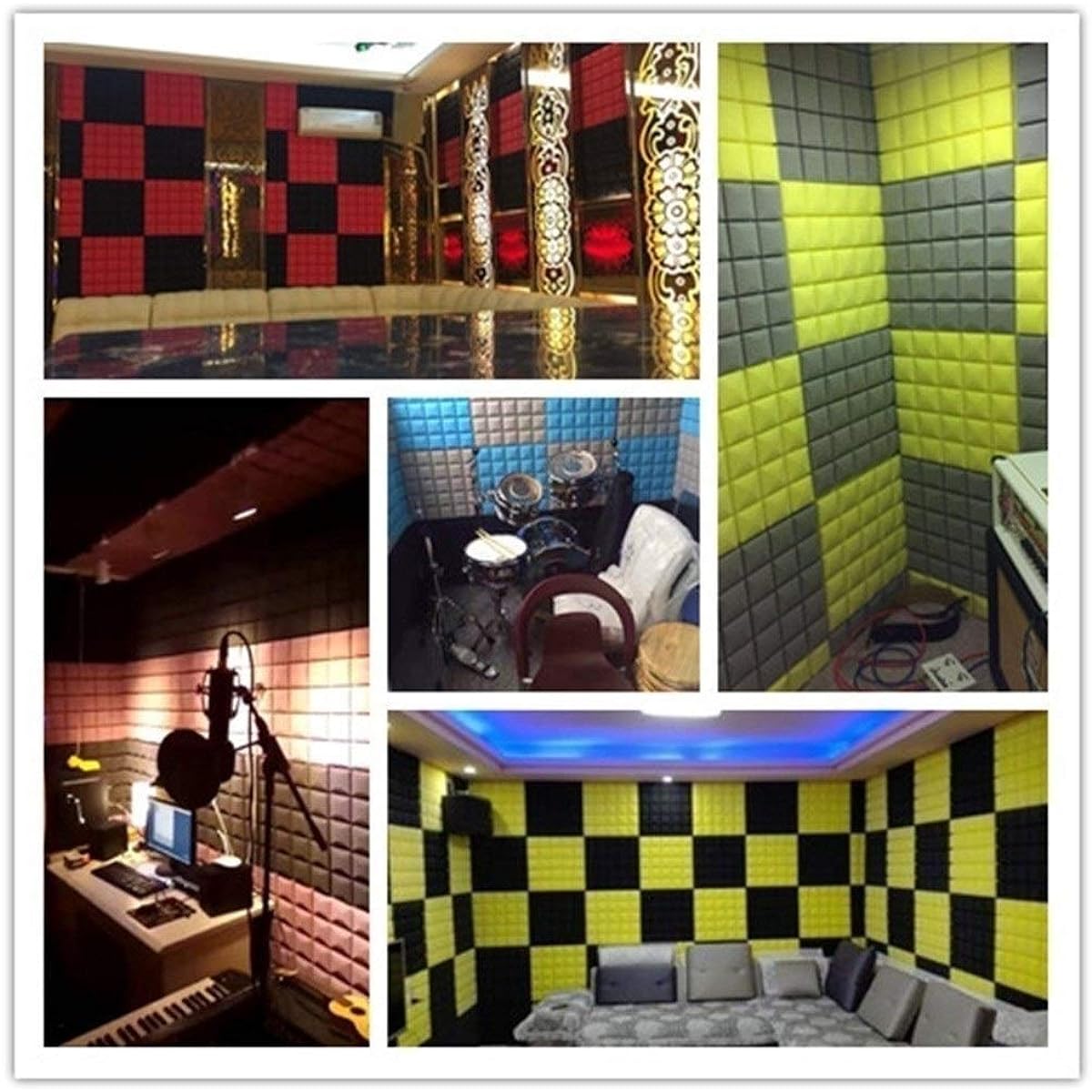 Drum Room Acoustic Panel Moisture Proof Fireproof Sound Absorption Cotton Environmental Protection Durable Soundproof Foam (Blue) (Black)