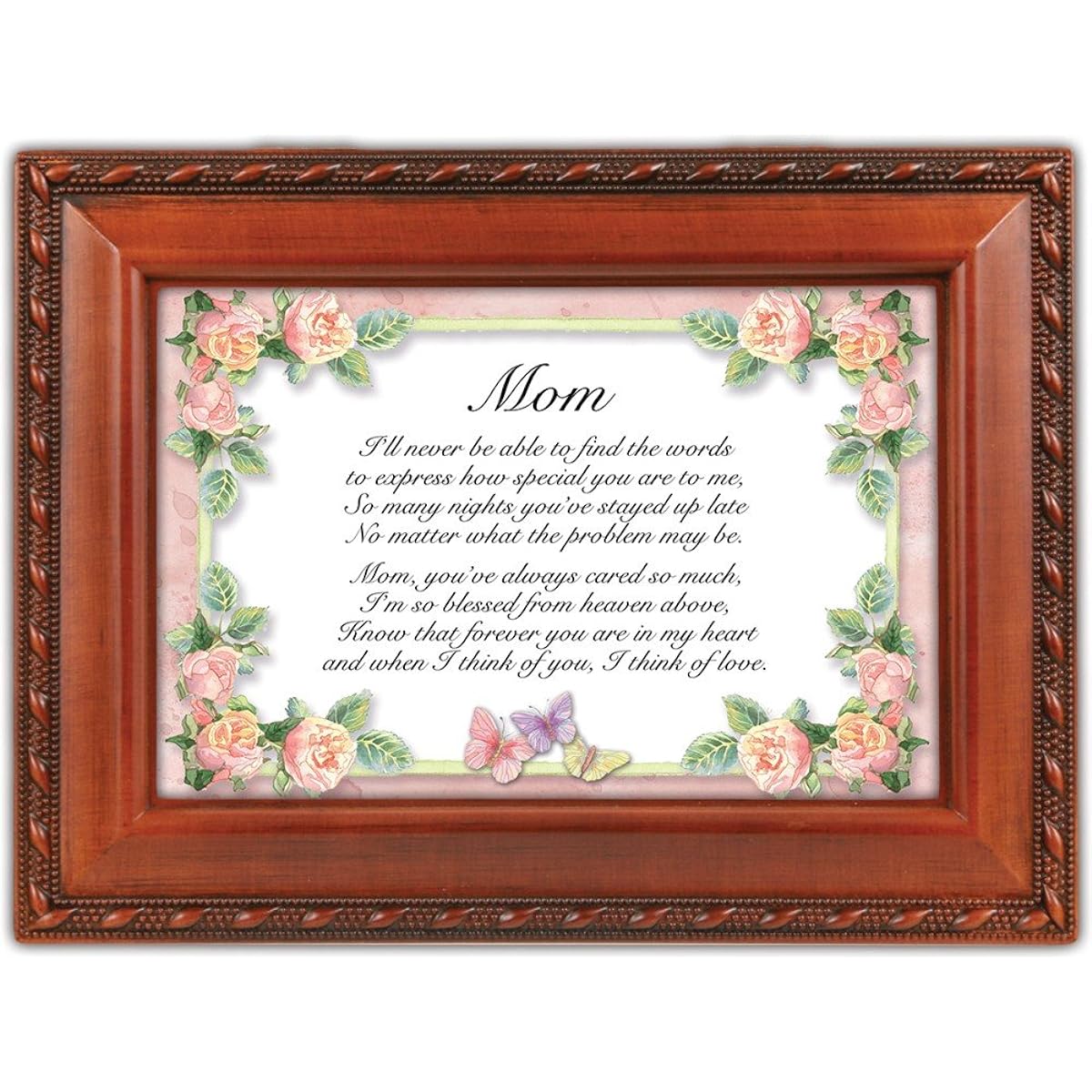 Mom I Think Of Love Woodgrain Inspirational Cottage Garden Traditional Music Box Plays How Great Thou Art