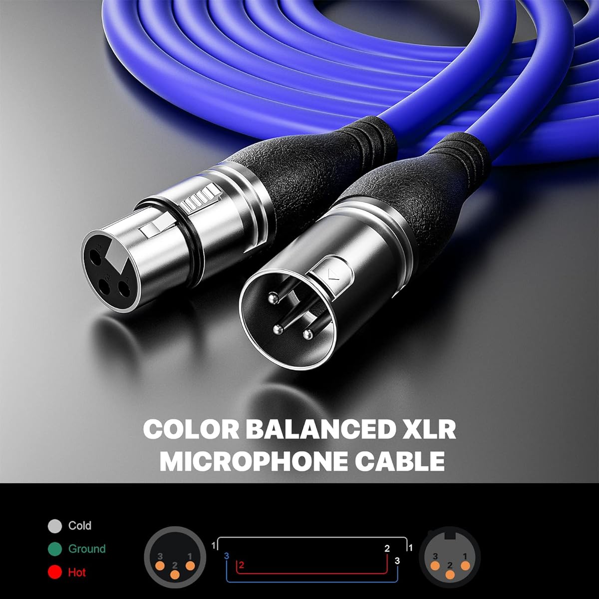 EBXYA XLR Cable 10ft 6 Packs - Premium Balanced Microphone Cable with 3-Pin XLR Male to Female Mic Speaker Cable, (Red, Orange, Yellow, Green, Blue, Purple)