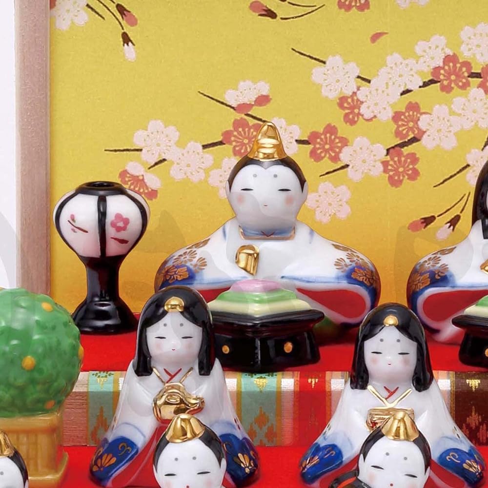 Yakushi Kiln Dyed Nishiki Flower Komon Decorative Hina (Three-tiered Decoration)