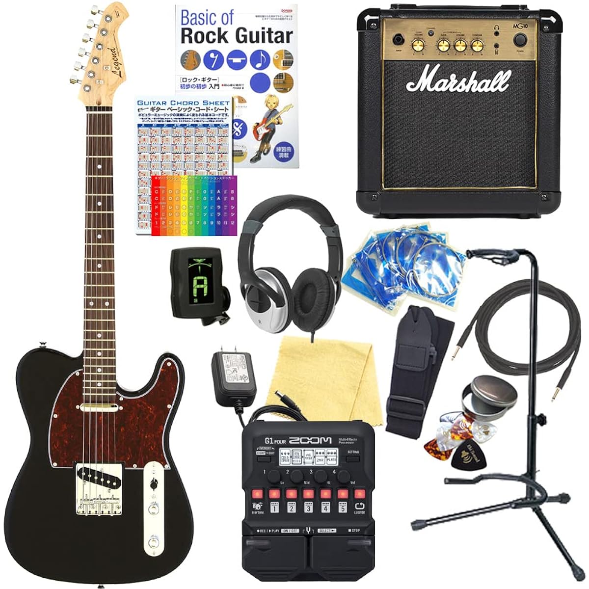Electric guitar beginner set Telecaster type 18-piece set with Marshall amp Legend LTE-Z TTBK/R [ZOOM G1Four multi-effector included]
