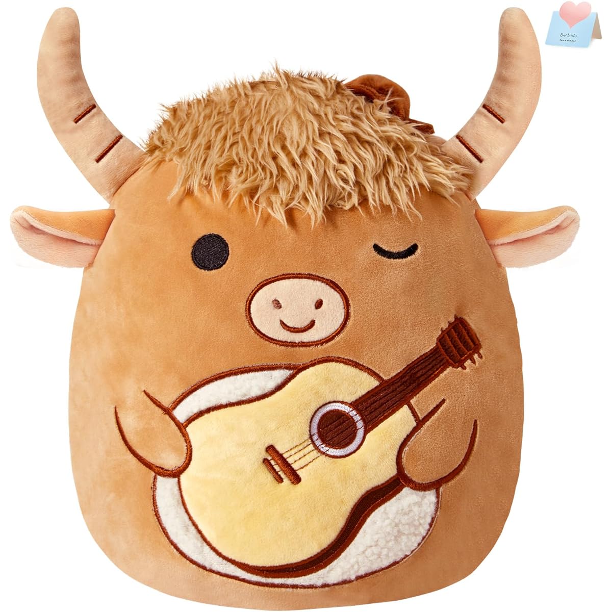 Glow Guards Highland Cow Soft Plush Pillow Collection Holds Guitar Stuffed Animal Cushion Stretchable Nap Pillow for Birthday Christmas Toddler Kids 10"