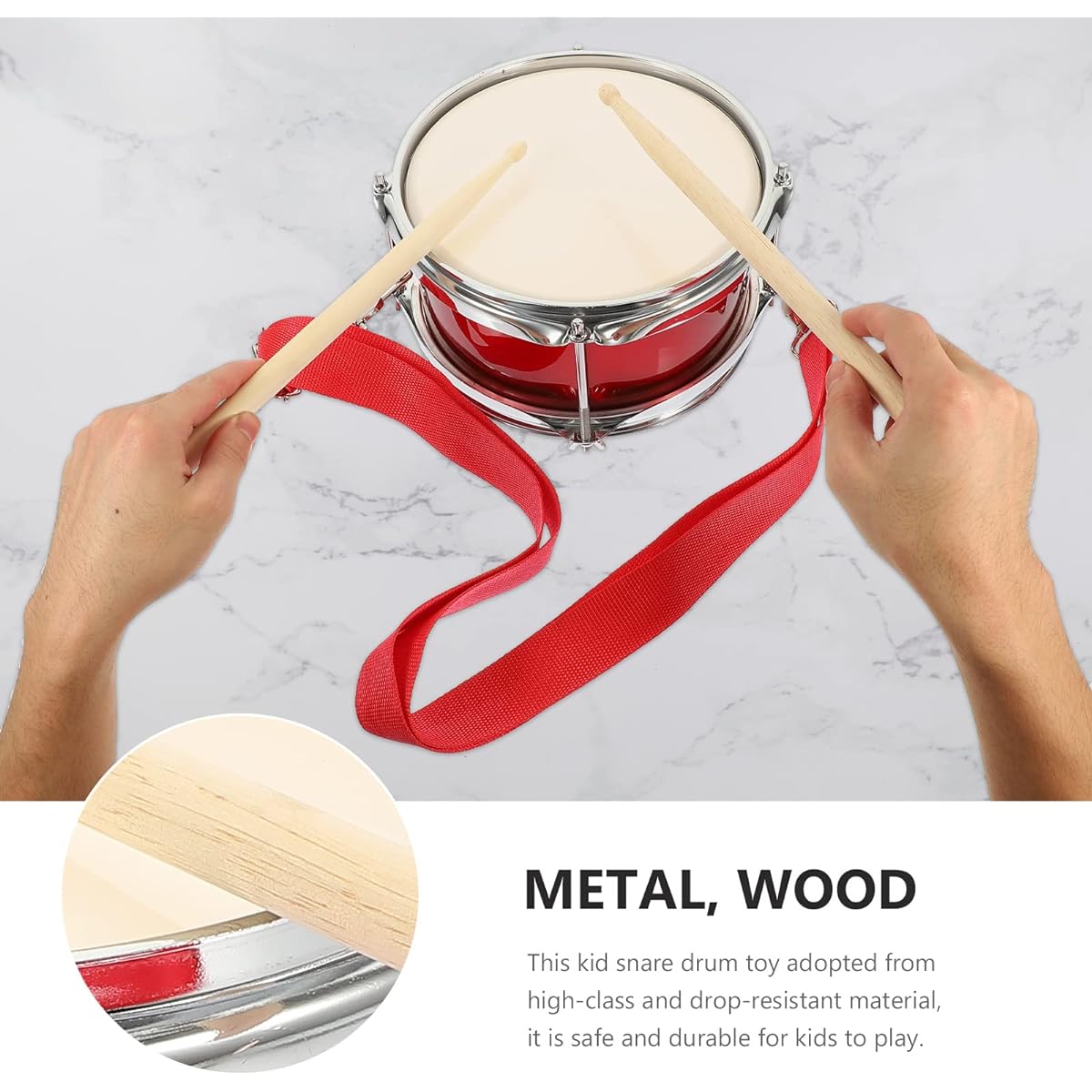 Vaguelly 9" Kids Drum with Mallet and Strap Snare Drum Wooden Percussion Musical Instrument Marching Drum Toy for Kids Ages 3+ Red