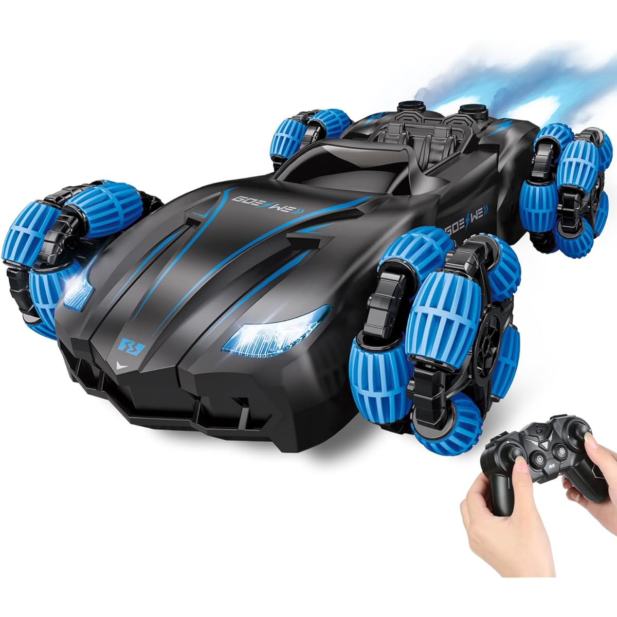 GOESWELL RC Stunt Car Remote Control Car Double Spray Driving 360 Degree Flip Rotating Car Toy 1:16 RC Crawler Outdoor Toy Car Boys Girls Birthday GIF (Sky Blue)