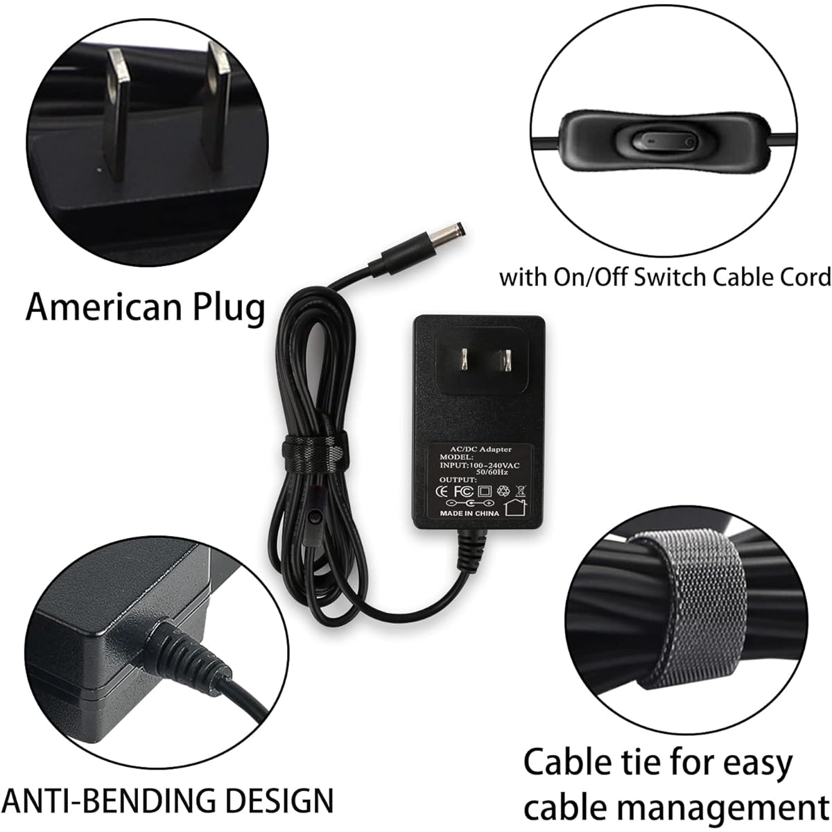 12V 2A 2000mA 24W Power Adapter Regulated Switching Power Cord 120VAC - 12VDC Transformer