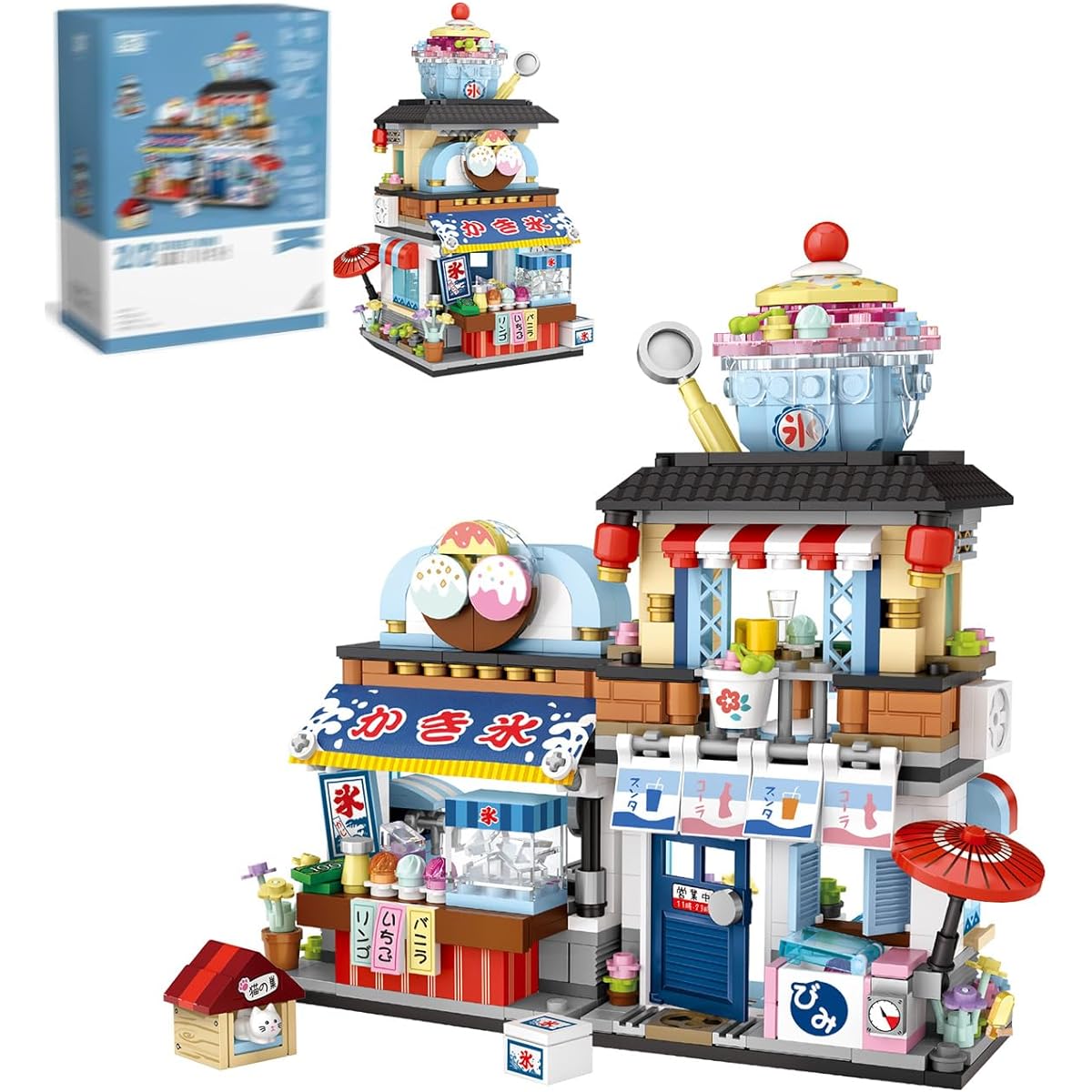 LUOGFYNI Japanese Street Shaved Ice Shop Building Blocks Set Ice Cream Shop Simulation Creative Model Mini Bricks Construction Toys Gifts for Adults 14+