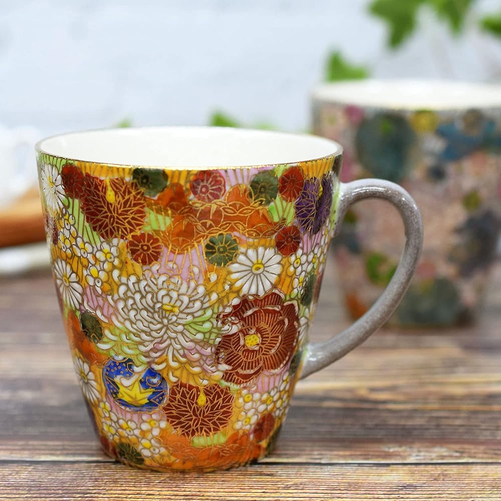 Kutani Ware Pair Mug with Flowers AK5-0934