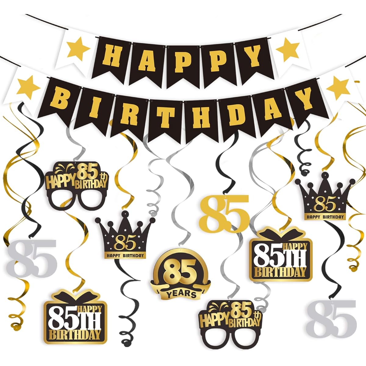 LINGTEER 85 Birthday Swirl Streamer Banner Set