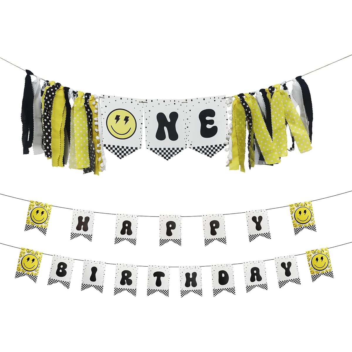 Happy Dude 1st Birthday Banner and Highchair Banner, 1st Birthday, Happy Dude Birthday Decorations, Groovy Theme Smiley Face Party, Birthday Gift for Boys