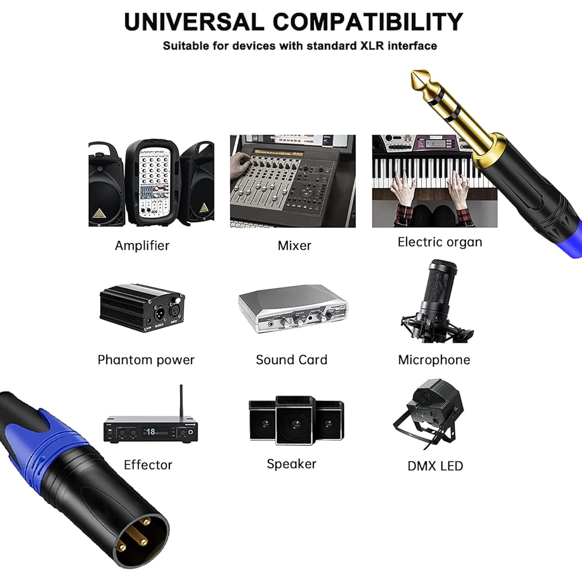 3 Pin XLR Male to Dual 6.35mm 1/4" TS Mono Microphone Patch Cable Male XLR to Double 6.35mm TS Y Splitter Converter Cable Dual 1/4" Mono to XLR Male Mic Audio Adapter Cord for Mixing (11.8")