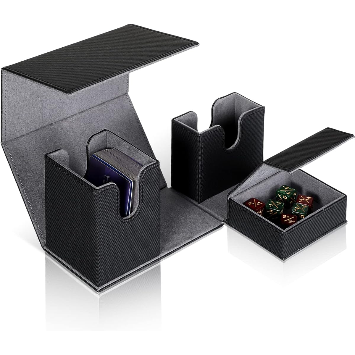 Weewooday Deck Card Box, Storage Box for 200+ Deck Cards with Dice, Leather Deck Case, Trading Card Box, Compatible with MTG TCG Commander Cards (Black)