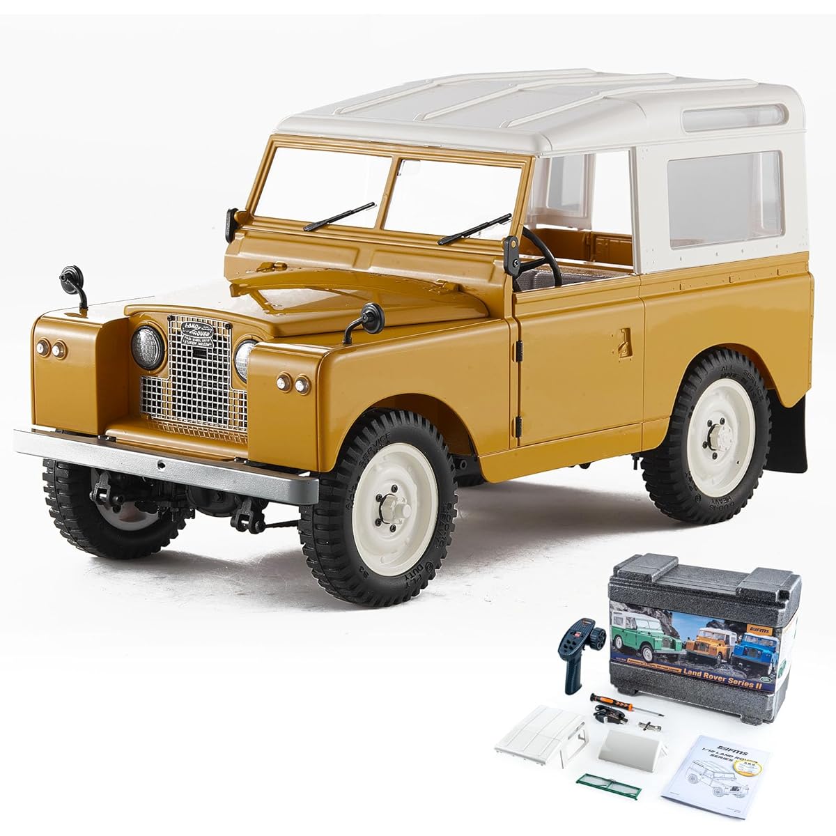 EAZYRC x FMS 1/12 Land Rover RC Car RTR Licensed Yellow 4WD Off-Road Waterproof Crawler RC Car Model with 2.4Ghz Remote Control LED Lights and Hard Top with Battery for Men and Women (Yellow)