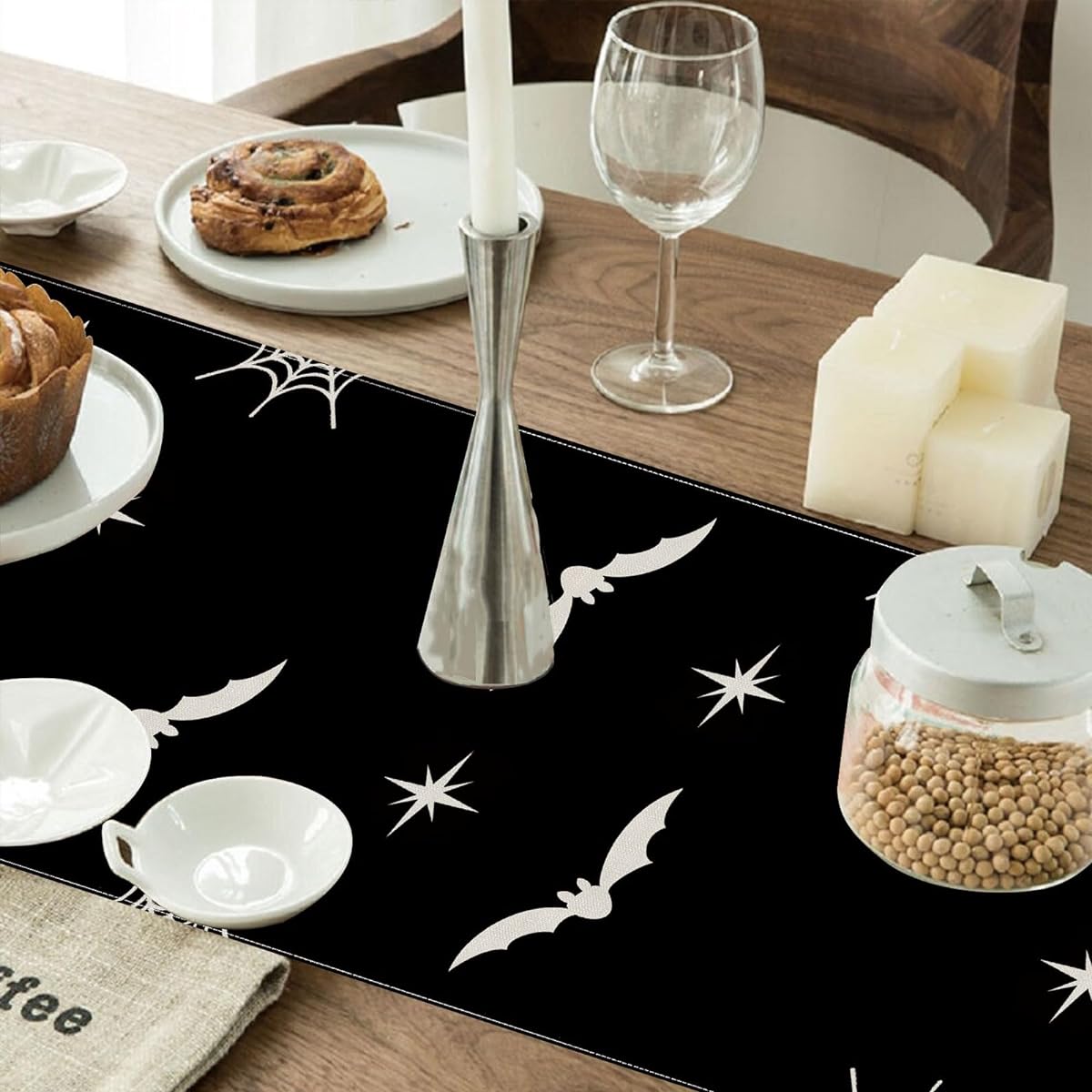 BOTB LIHM Halloween Black Hocus Pocus Table Runner Table Decoration 13x72 Inch Length Burlap Home Kitchen Dining Dinner Indoor Outdoor Party Farmhouse Decor