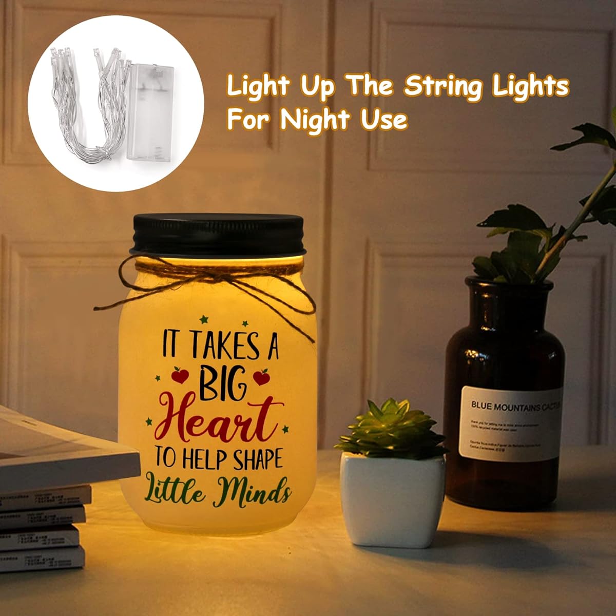 Teacher Appreciation Gifts Mason Jar with Light Pencil Holder for Students Teachers Christmas Valentine's End of Year Teacher Gifts School Appreciation Gifts Classroom Desk Decor