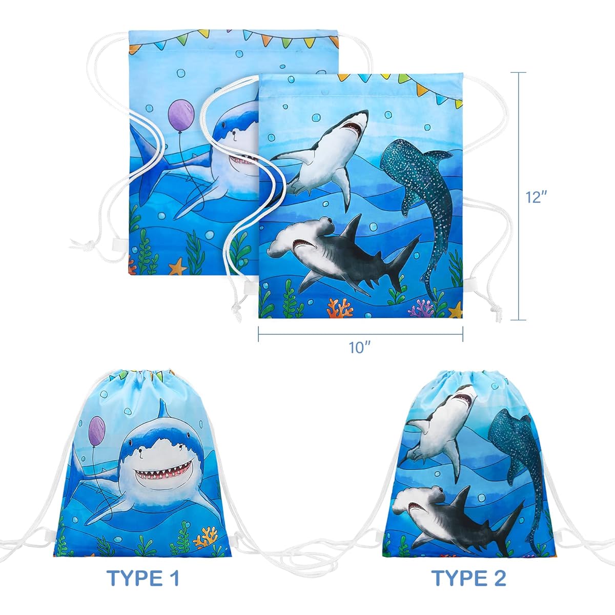 WERNNSAI Shark Party Favor Bags 12 Pack Shark Party Supplies Boys Kids Birthday Party Gift Bags Ocean Themed Party Decorations Goodie Bags 10" x 12"