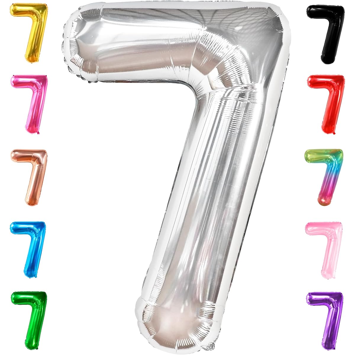 Giant Silver Number 7 Balloon - 40 Inches | Silver 7th Birthday Balloon 7th Birthday Decorations for Girls | Silver 7 Balloon Number 7th Birthday Decorations Girls | 7th Birthday Girls Number 7 Balloon
