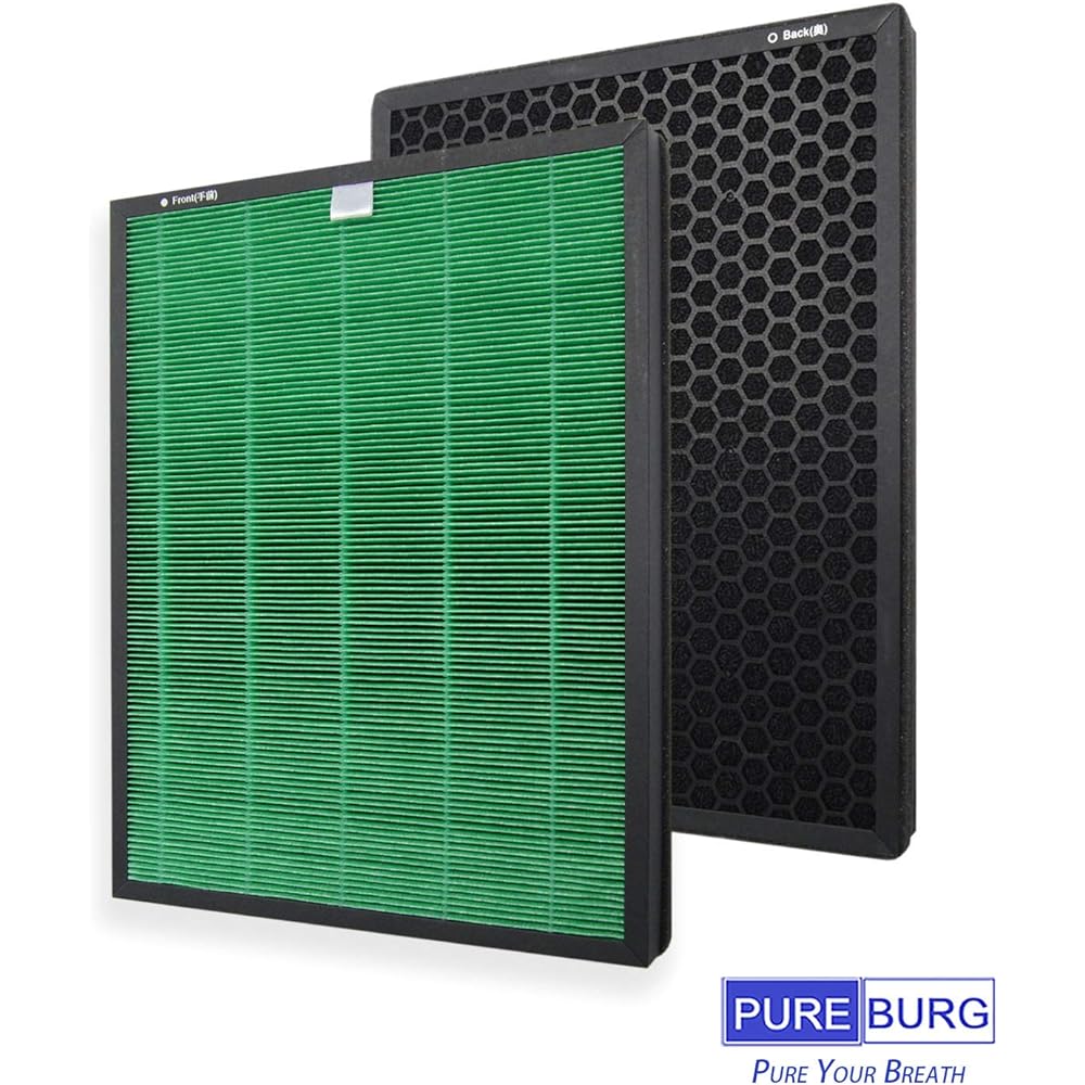 PUREBURG FAS-10MA Replacement MAX2 Green Filter Compatible with Coway Airmega 150 (AP-1019C) Air Purifier Part Number FAS-10MA, True HEPA filter and activated carbon deodorizing filter integrated (Set of 2)