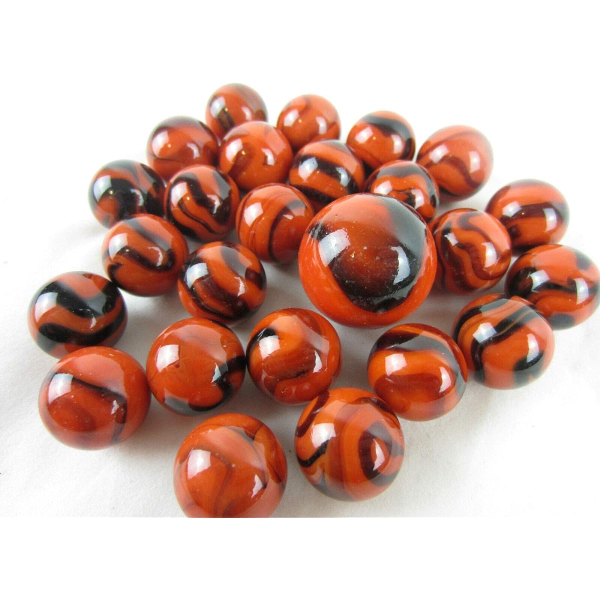 Big Game Toys~ 25 Glass Marbles Bengal Tiger Orange Black Swirl Classic Style Game Pack (24 Players, 1 Shooter) Decoration/Vase Filler/Aquarium