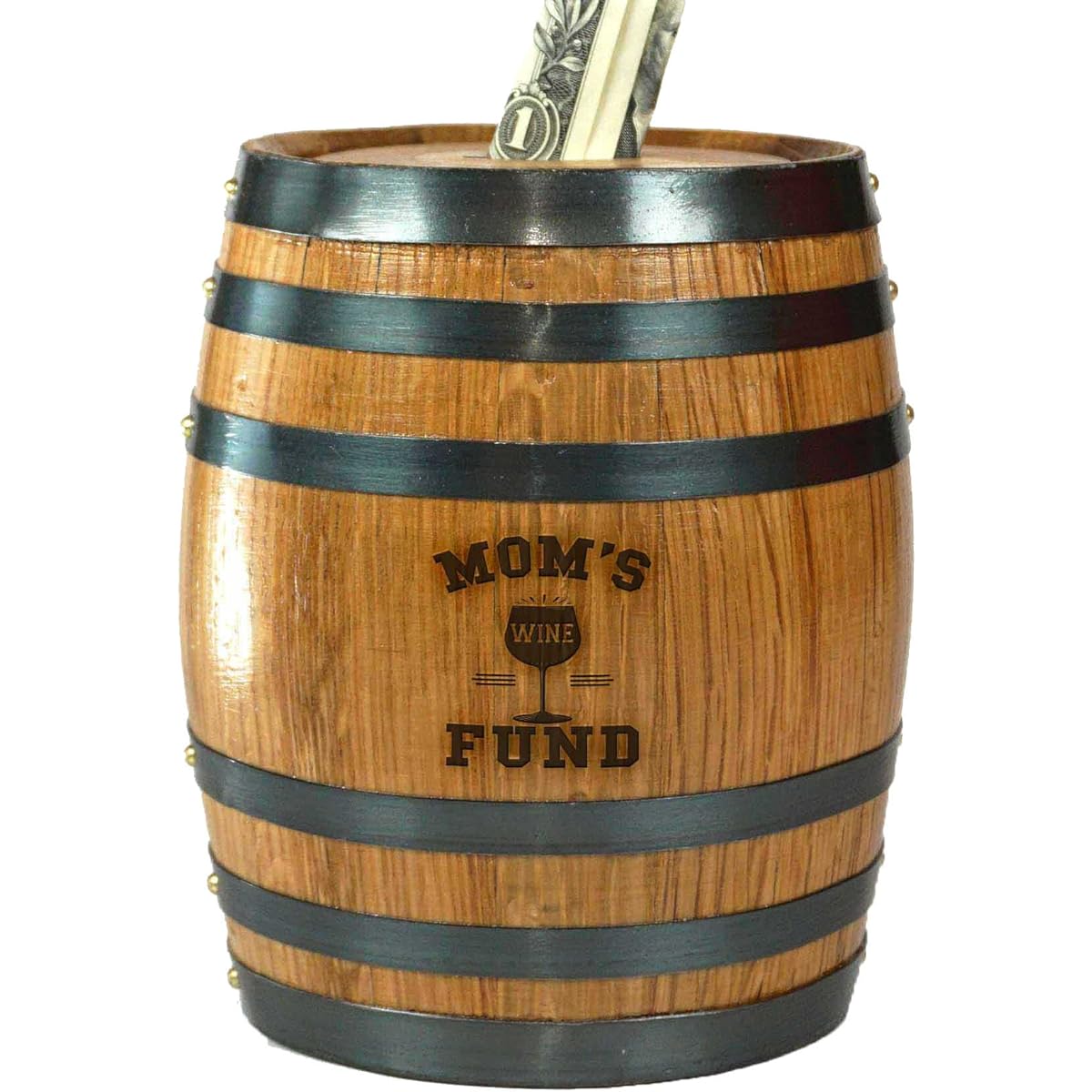 Thousand Oaks Barrel Mom's Wine Fund' Mini Oak Barrel Money Box