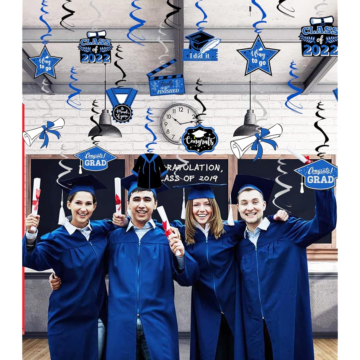 Graduation Party Decorations Navy Blue Black 2022 Hanging Swirls 15 Pieces Class of 2022 Navy Blue Black Silver Backdrop Ceiling Home Classroom Graduation Party Supplies