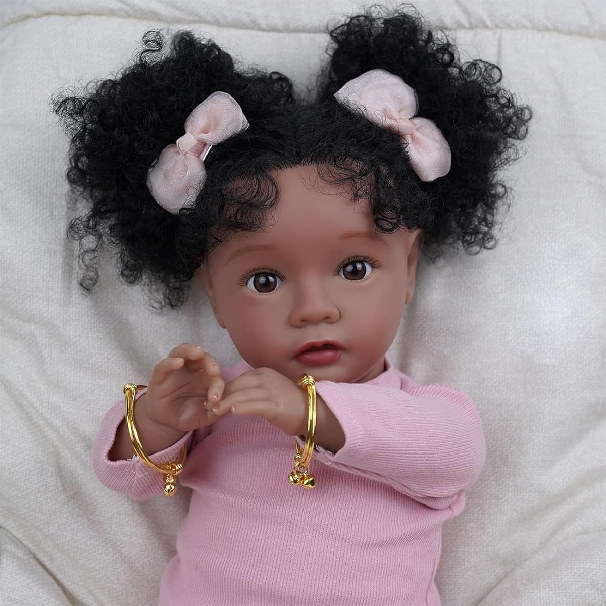 BABESIDE Lifelike Reborn Baby Doll Black Girl 20 Inch Soft Body Real Newborn Doll Handmade Real Life Baby Doll with Clothes and Toys for Kids