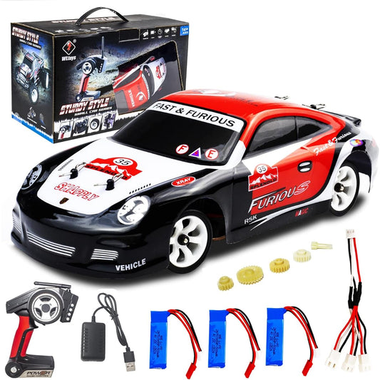 LEOSO WLtoys K969 RC Car Upgrade 500mah Battery * 3 1/28 Scale 2.4GHz Remote Control Car 4WD 30KM/H High Speed RC Racing Car Drift Car for Kids and Adults with Gift Box