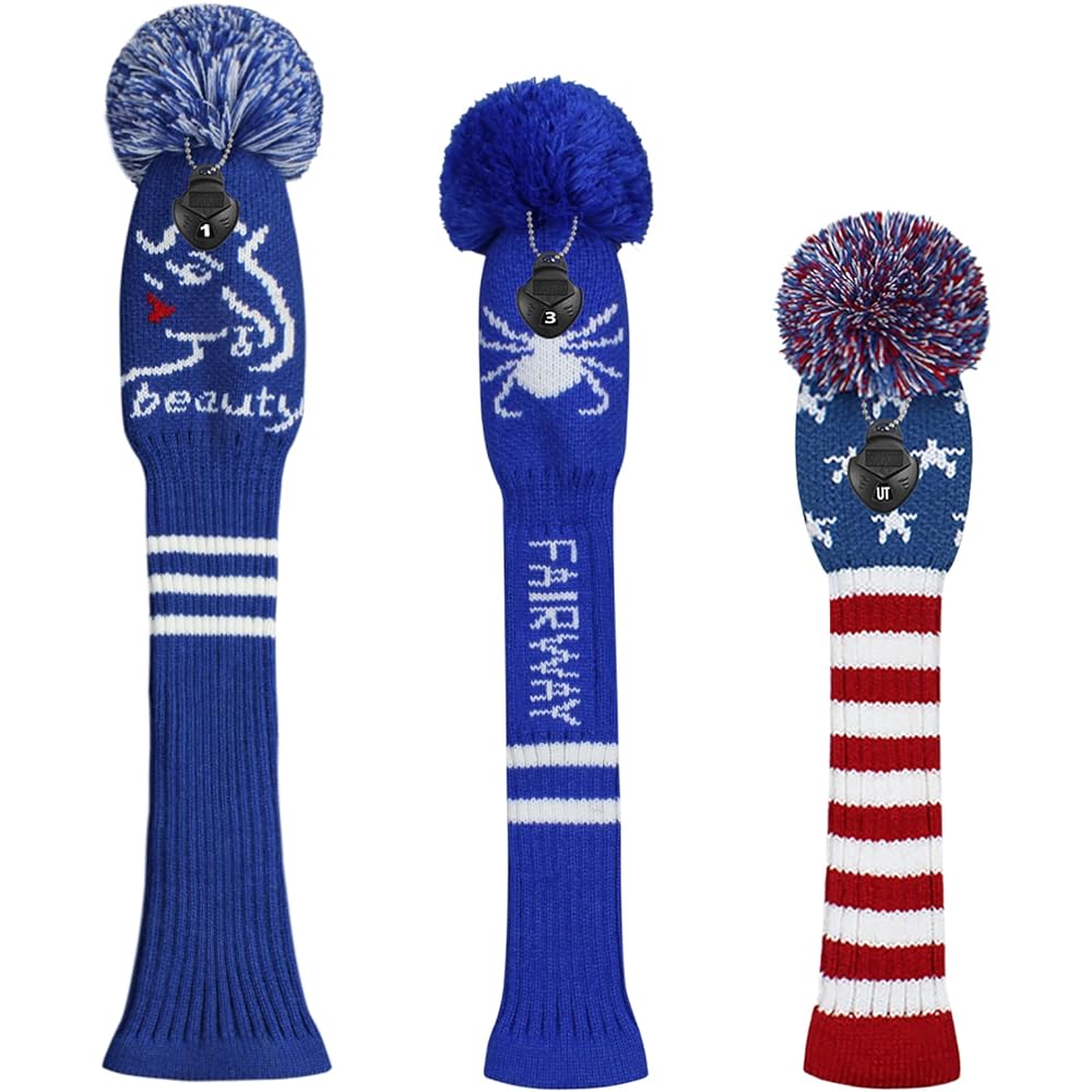 Scott Edward Golf Club Head Cover Set Driver #1 Fairway Wood #3#5 Utility Hybrid #7#UT Knit Pom Pom Perfect change for your golf bag