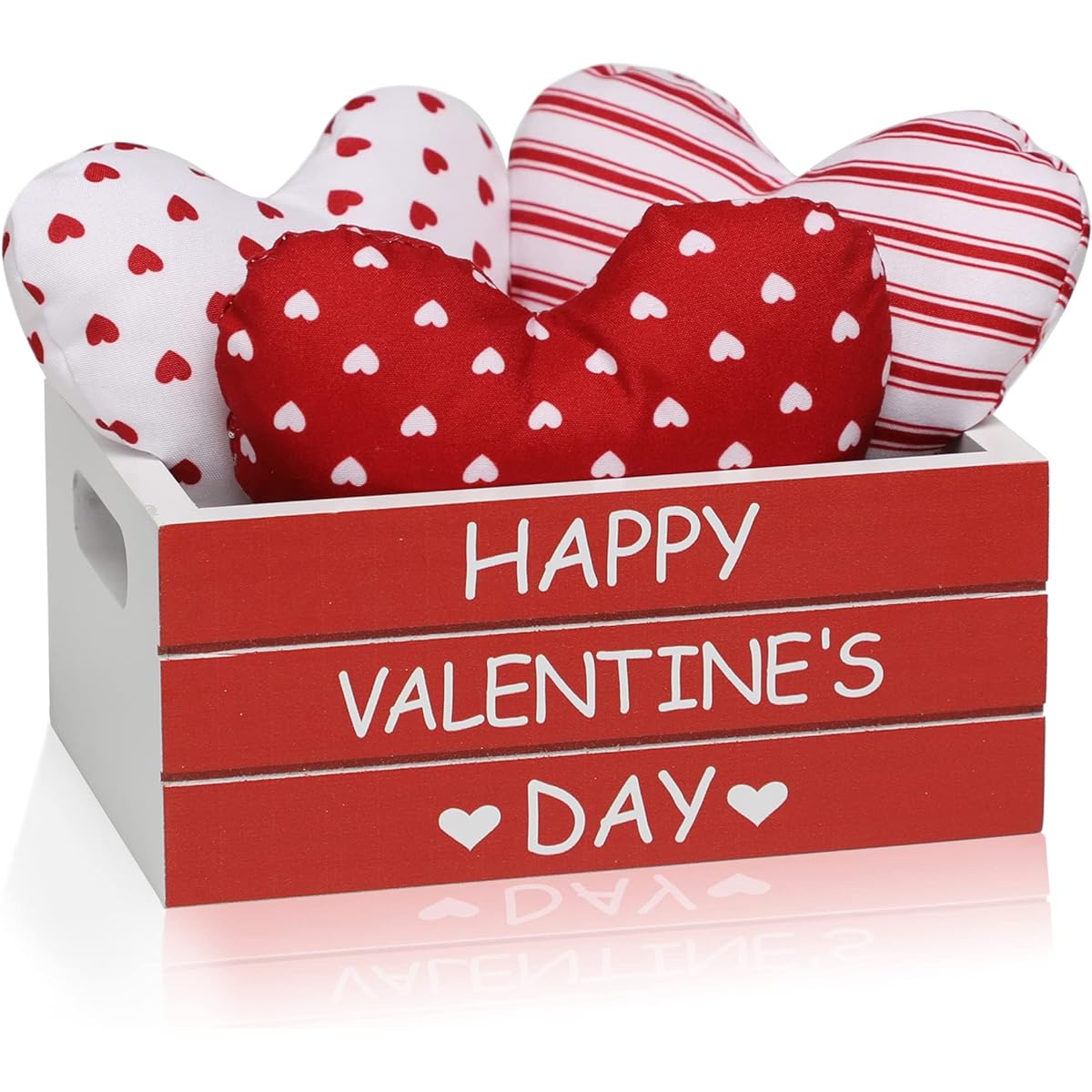 KORMMCO Valentine's Day Mini Crate for Tiered Trays, Valentine's Day Table Centerpieces with Fabric Heart Pillows, Farmhouse Table Decor Kit, Red