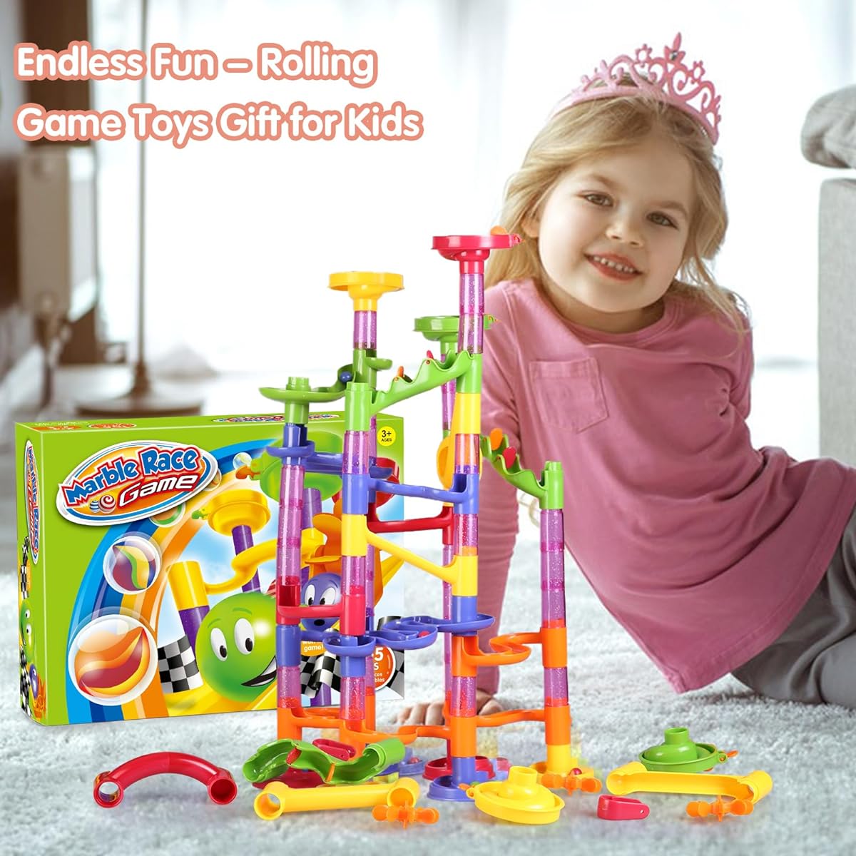 Toy Marble Run Rolling Game Set for Kids, Large (105 Piece Rolling Game)