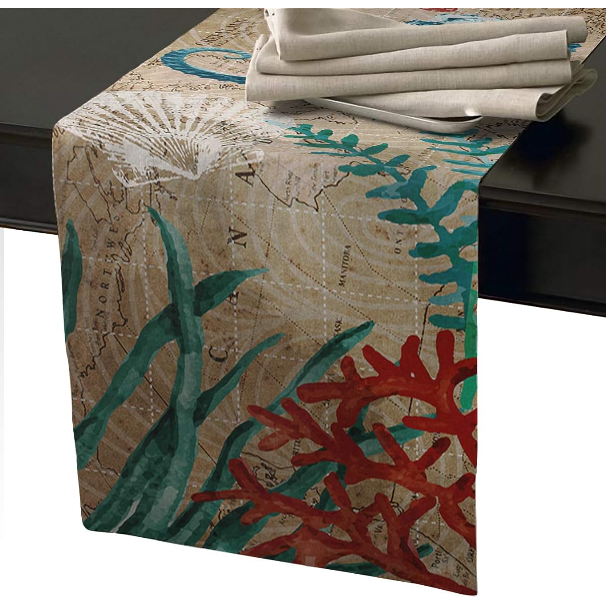 Xspring Table Runner Forest Scenery Pattern Non-Slip Heat Resistant Modern Table Runner for Family Dinner Kitchen Gatherings Indoor Outdoor Party 13x70inch Blue