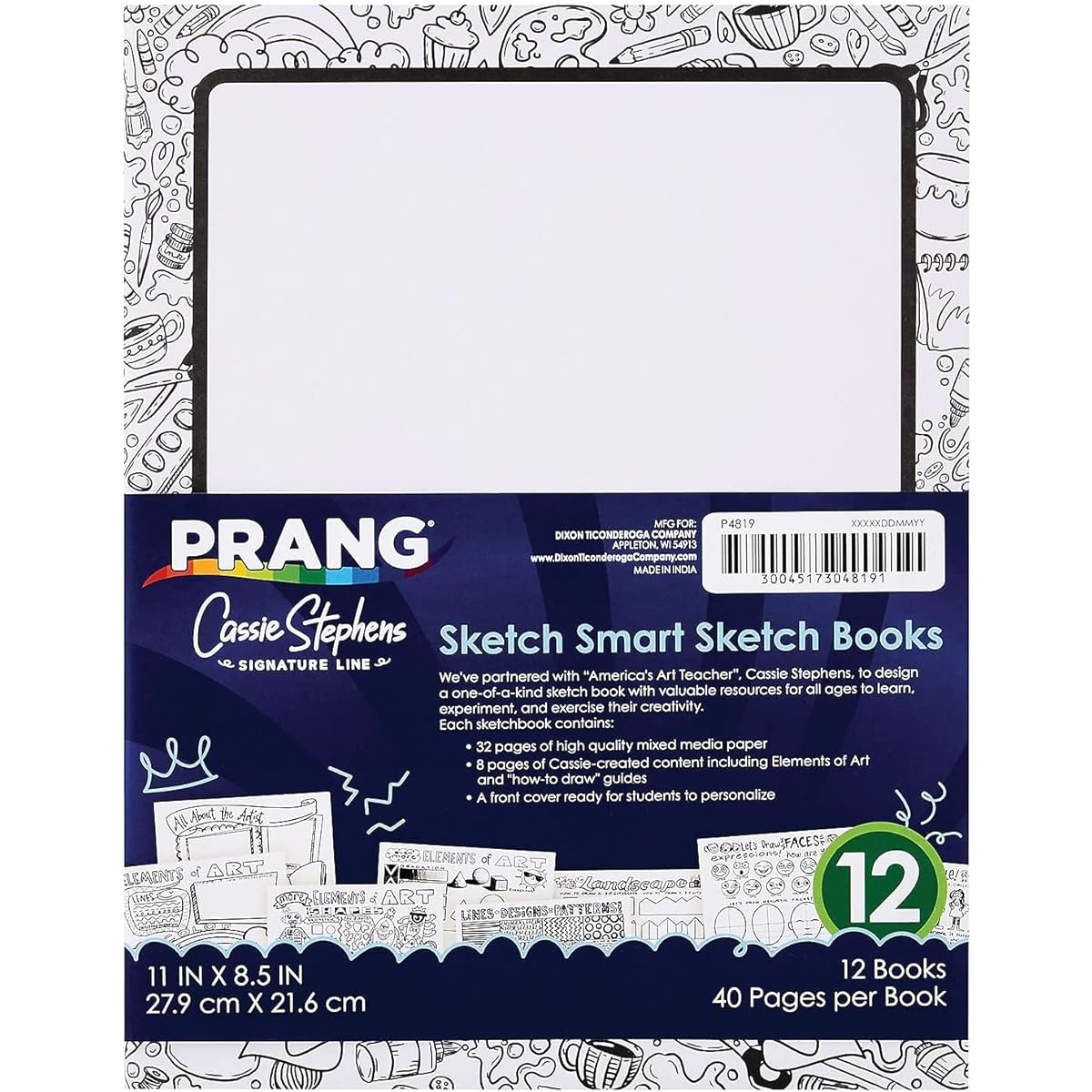 Prang Sketch Smart Sketchbook, White, 11" x 8.5", 40 Pages, 12 Books