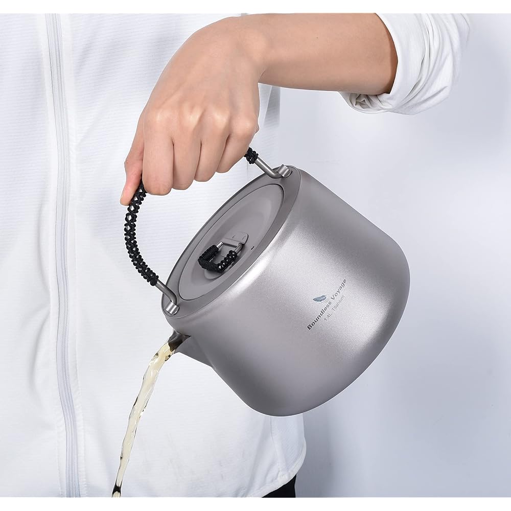 Boundless Voyage 1.4L Titanium Kettle Coffee/Teapot Open Fire Compatible Outdoor Camping Kettle Ti3096D